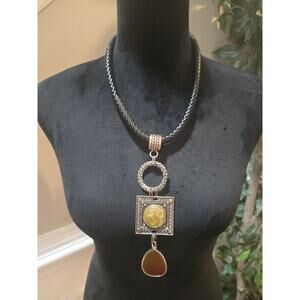 Women's Gold Tone Choker Necklace With Round Pendant Lobster Claw Clasp